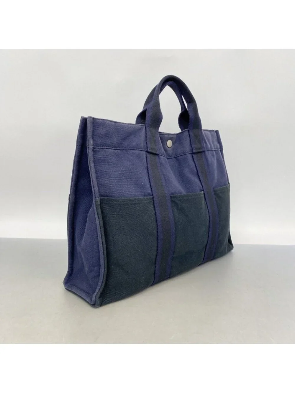 Hermes Tote Fourre Tout MM Canvas Navy Black Silver